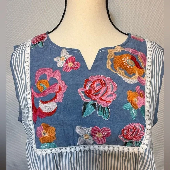 Floral Embroidered Striped Dress - Picture 5 of 11